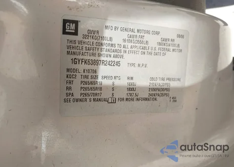 2007 Cadillac Escalade Standard from USA, damaged, VIN 1GYFK63897R242245